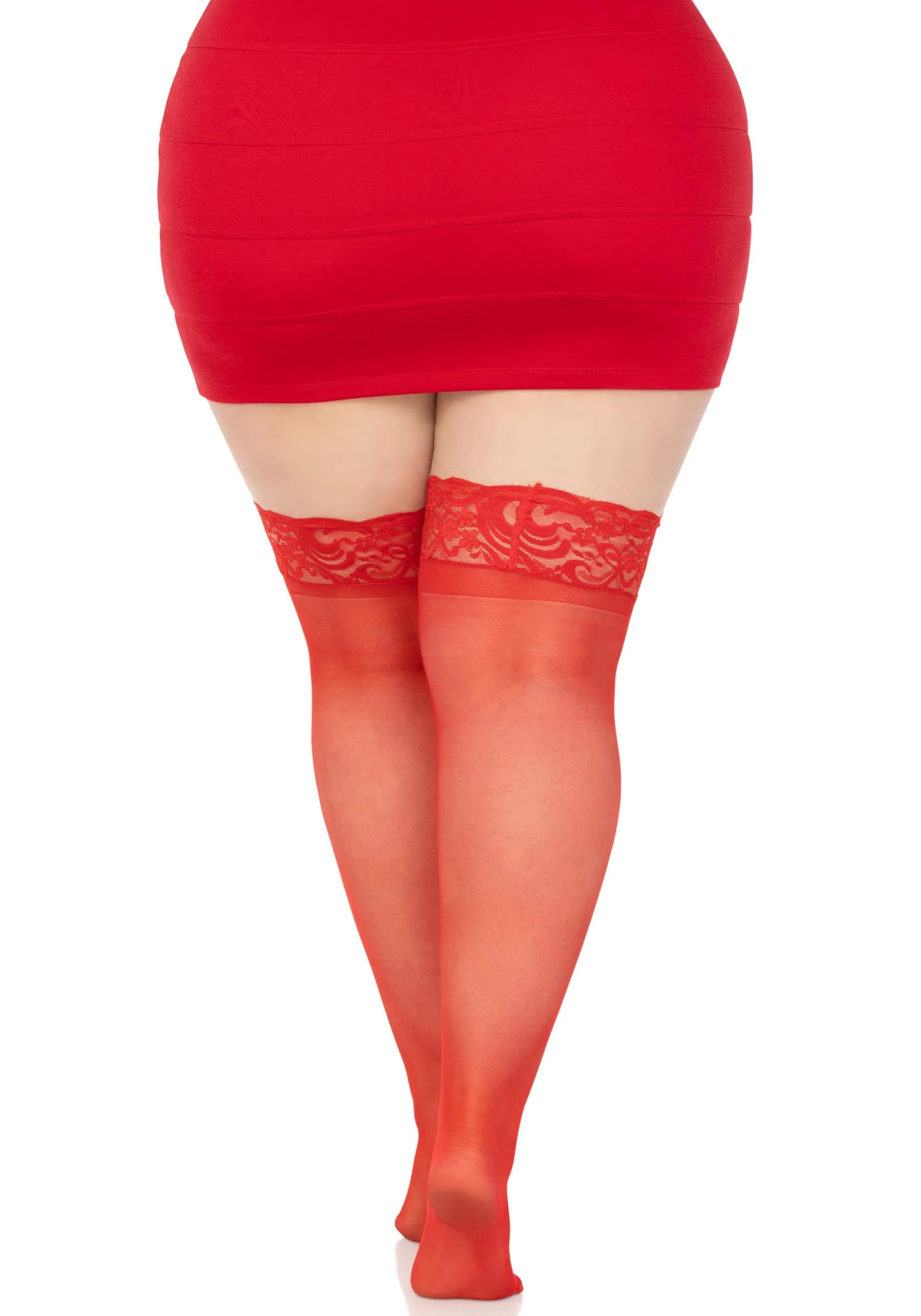 Plus Elastane Sheer Stay Up with Lace Top