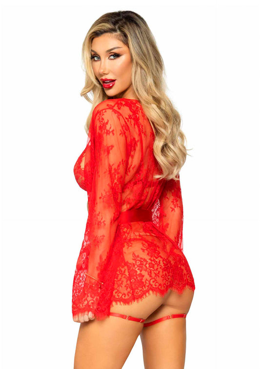 Leg Avenue 86123 Teddy, lace robe & ribbon tie