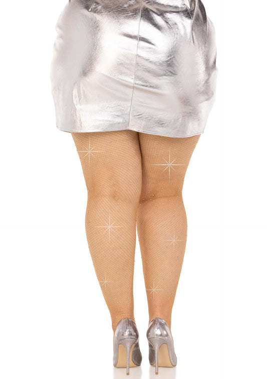 Plus Rhinestone Micro Net Tights