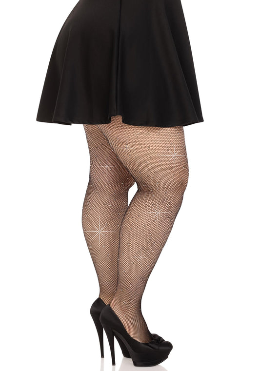 Plus Rhinestone Micro Net Tights