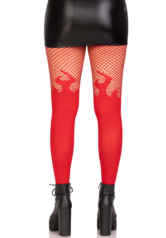 Flame Pantyhose with Fishnet Top