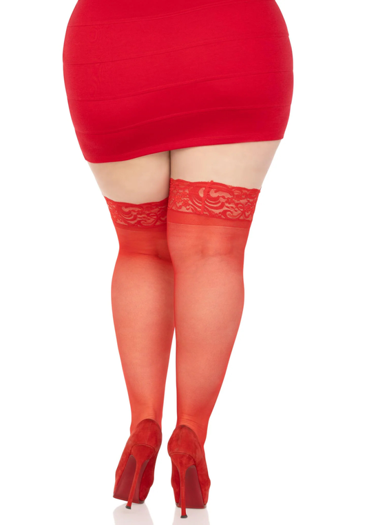 Plus Elastane Sheer Stay Up with Lace Top