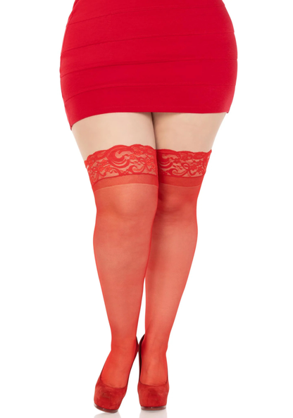 Plus Elastane Sheer Stay Up with Lace Top