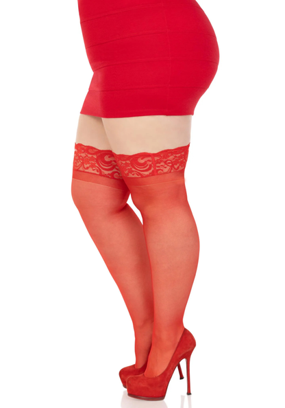 Plus Elastane Sheer Stay Up with Lace Top