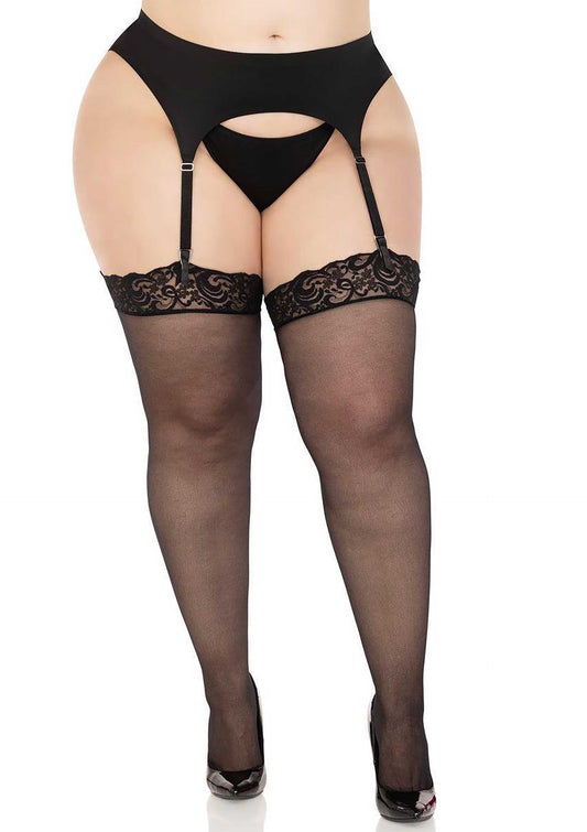 Plus Sheer Backseam Stockings with Lace Top