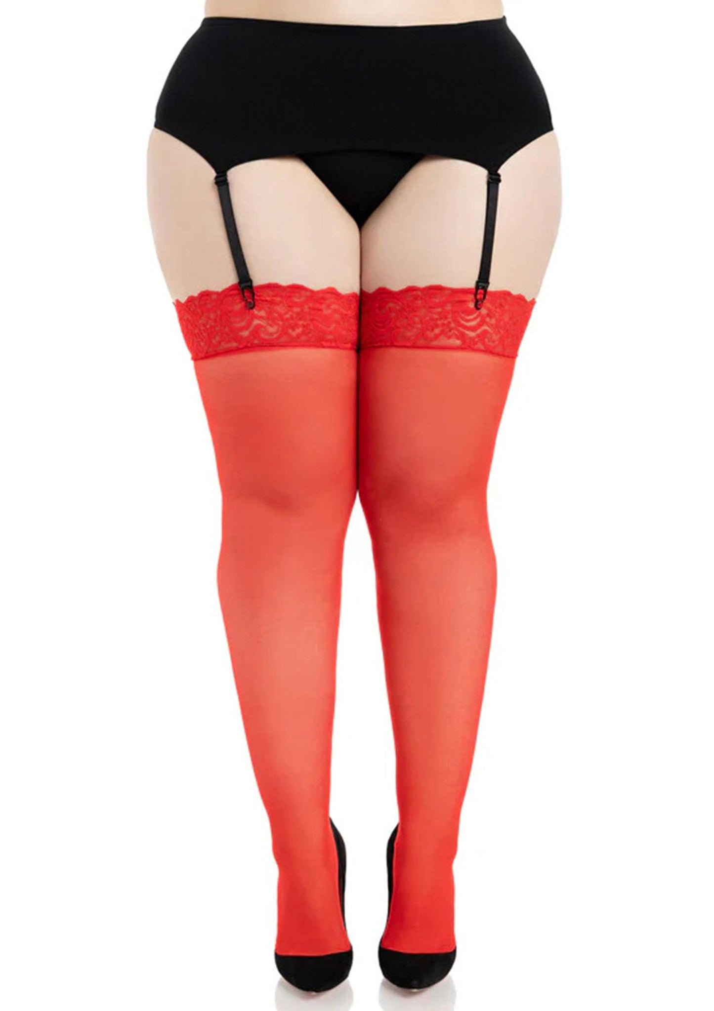 Plus Sheer Backseam Stockings with Lace Top