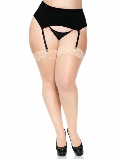 Plus Sheer Backseam Stockings with Lace Top