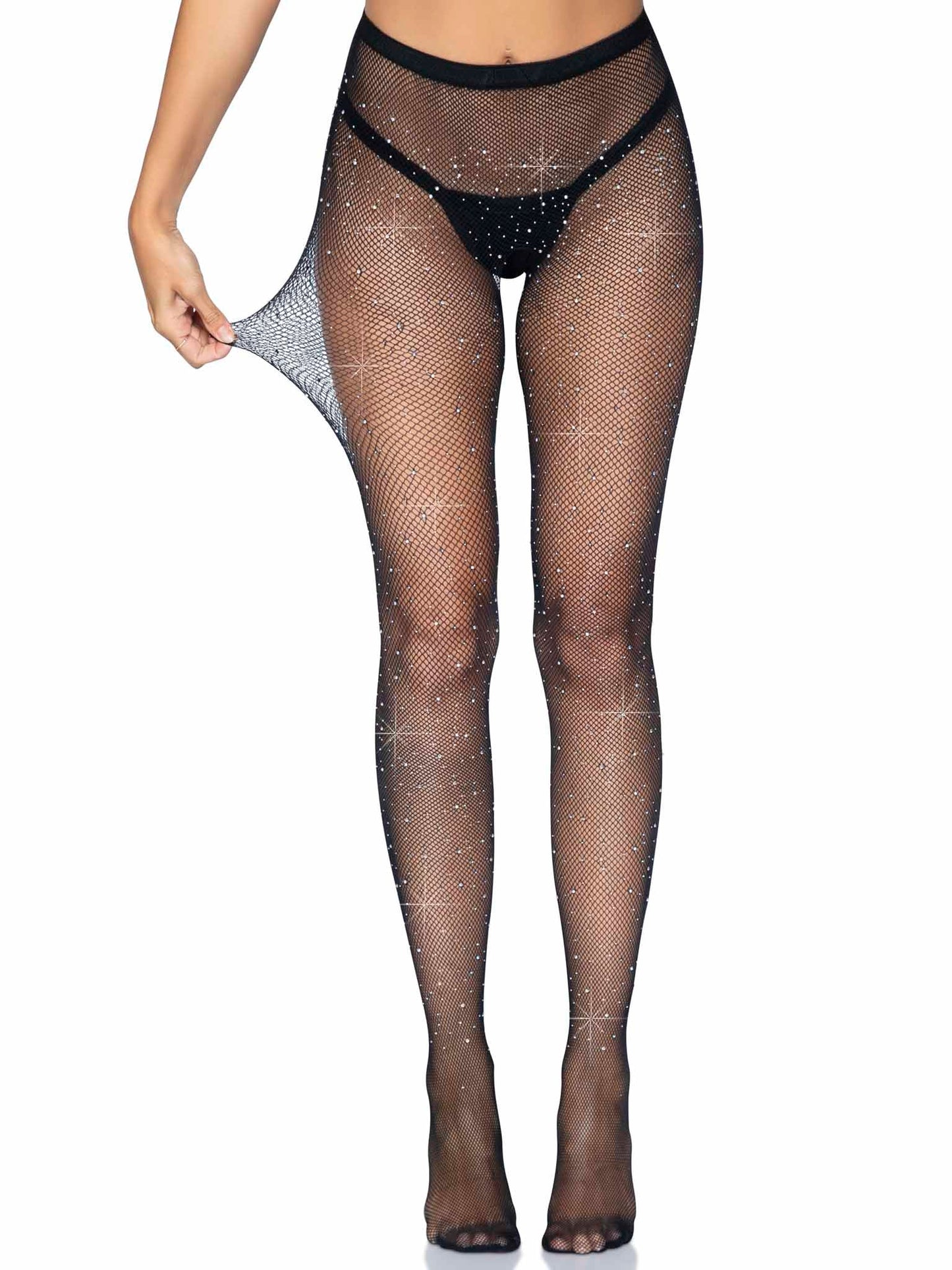 Fishnet Crotchless Tights with Rhinestone