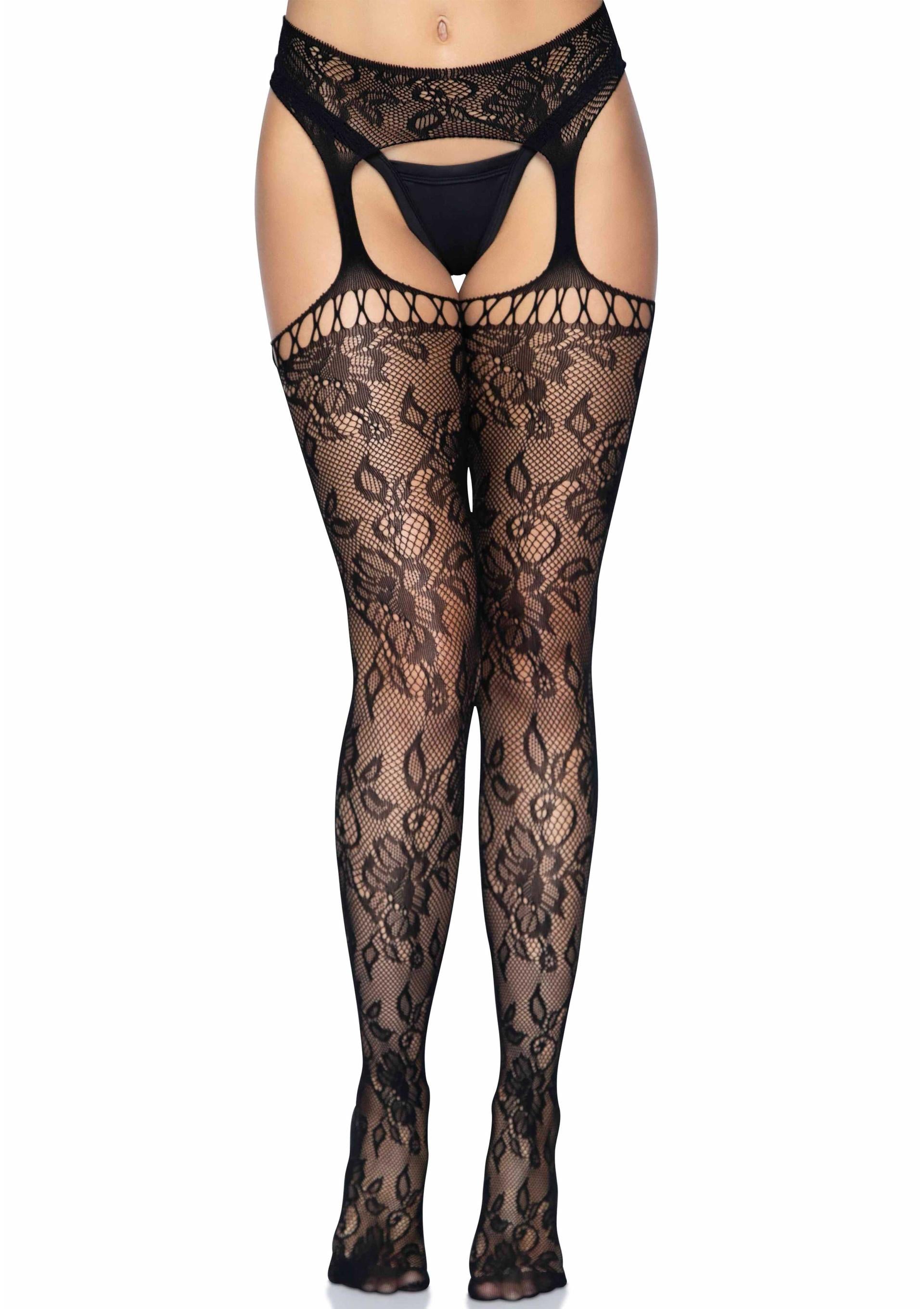 Lace Stockings with Attached Garter Belt Leg Avenue Europe Lace Stockings with Attached Garter Belt Leg Avenue Europe