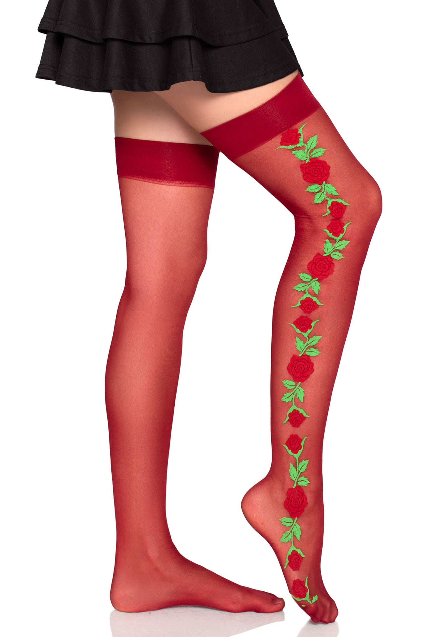 Spandex Thigh Highs with Roses