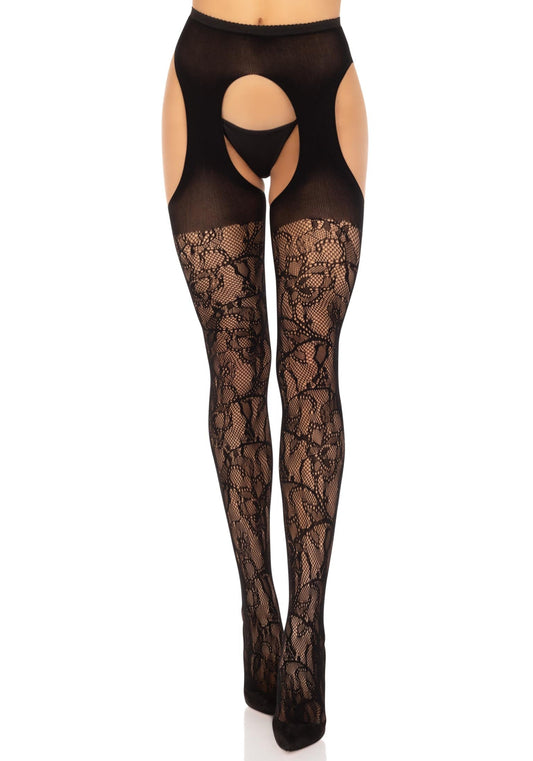 Eyelet Rose Lace Suspender Hose