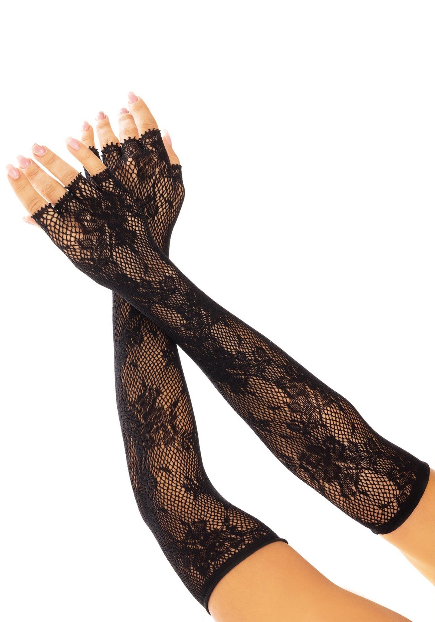 Opera Length Floral Net Fingerless Gloves