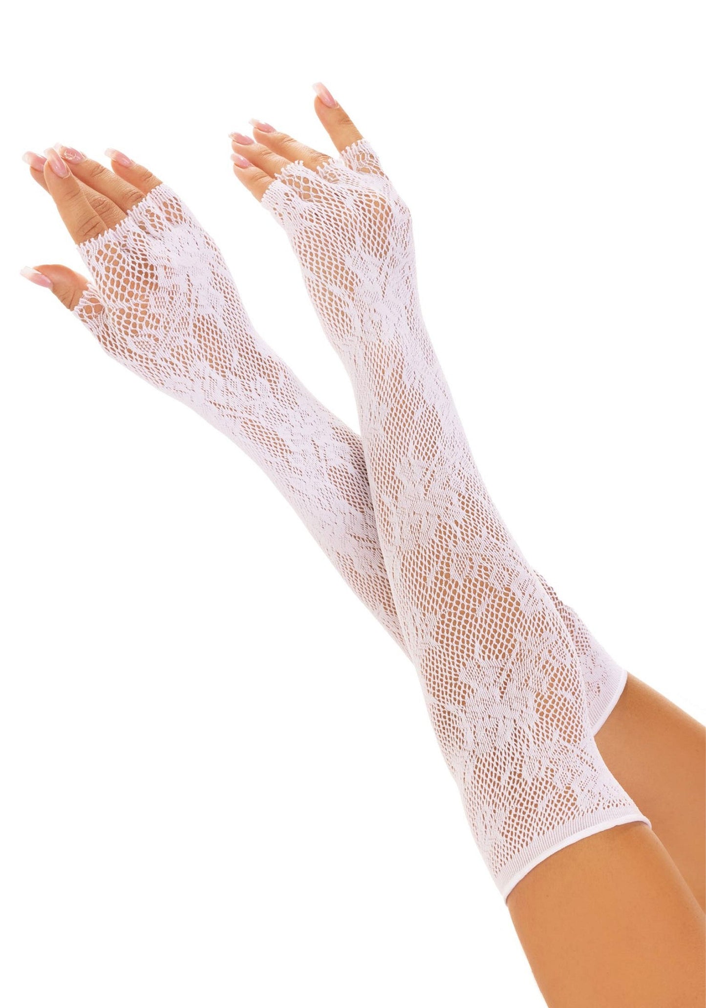 Opera Length Floral Net Fingerless Gloves