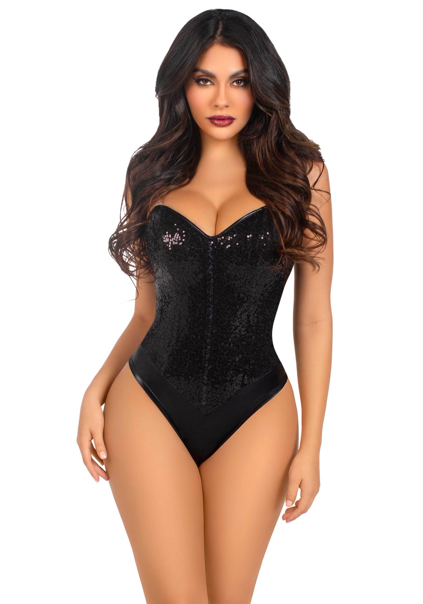 Sequin Boned Snap Crotch Bodysuit