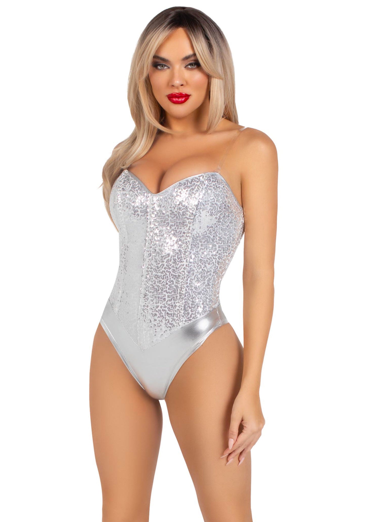 Sequin Boned Snap Crotch Bodysuit