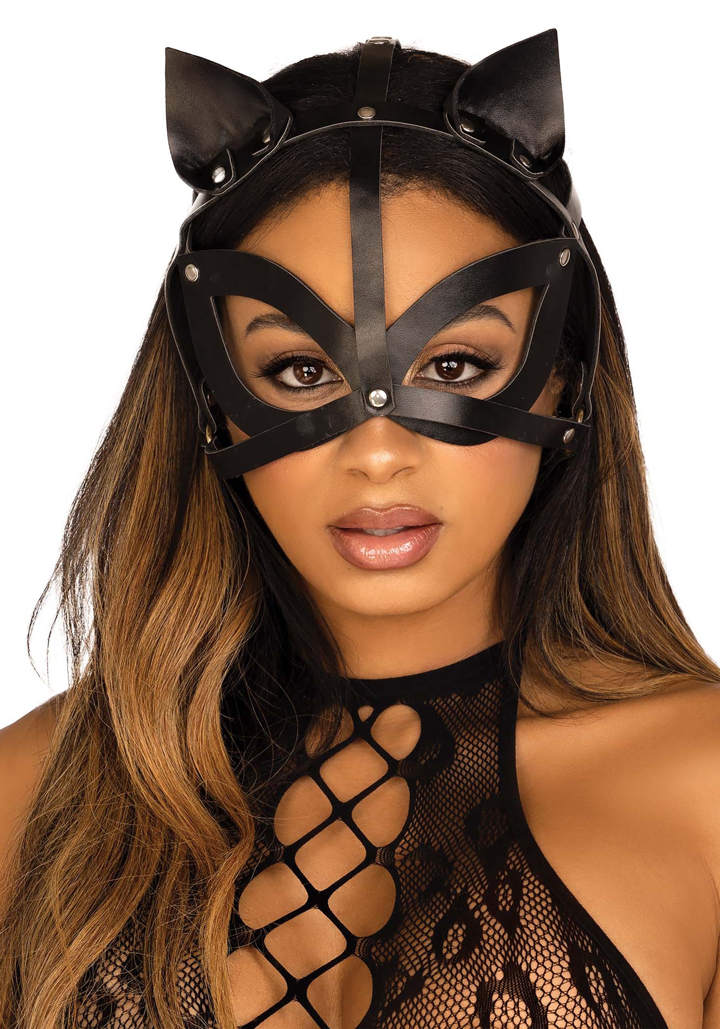 Vegan Leather Studded Cat Mask