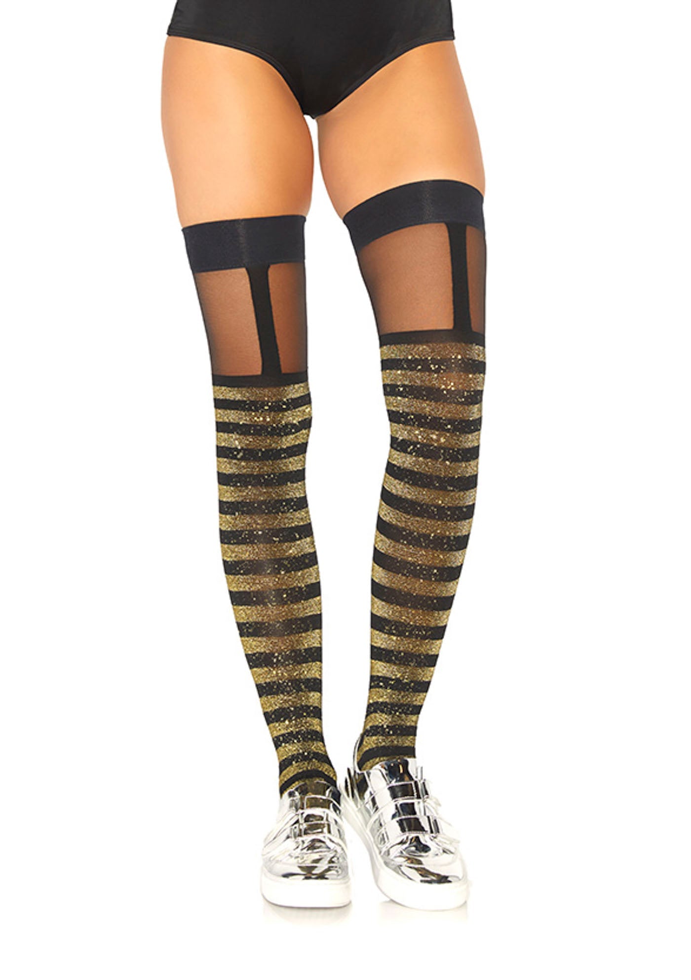 Leg Avenue 6314 Lurex striped thigh highs