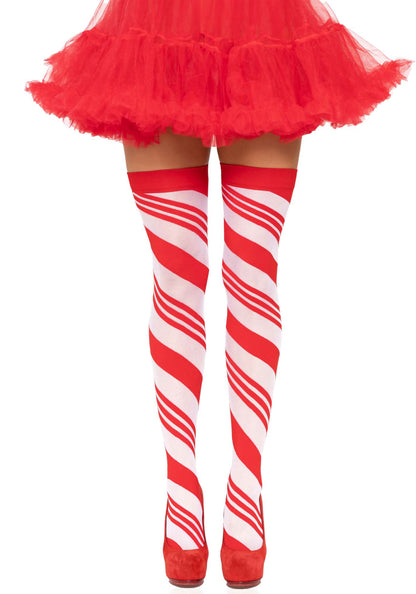 Candy Cane Striped Elastane Thigh Highs