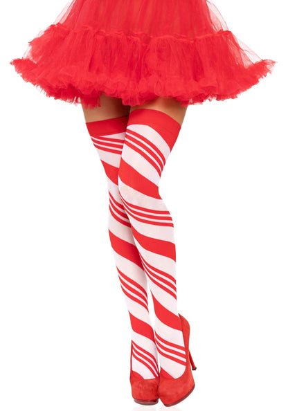 Candy Cane Striped Elastane Thigh Highs