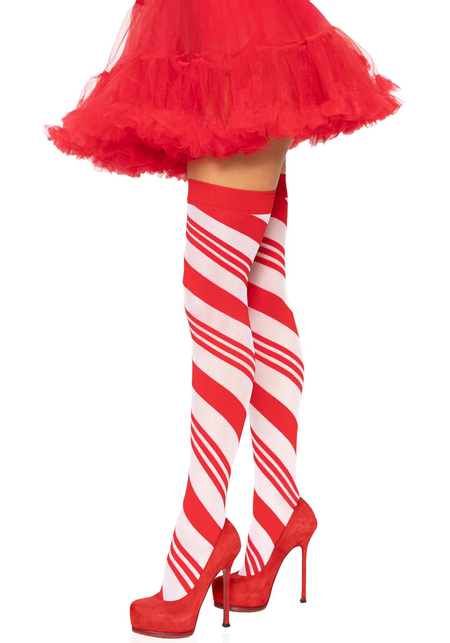 Candy Cane Striped Elastane Thigh Highs