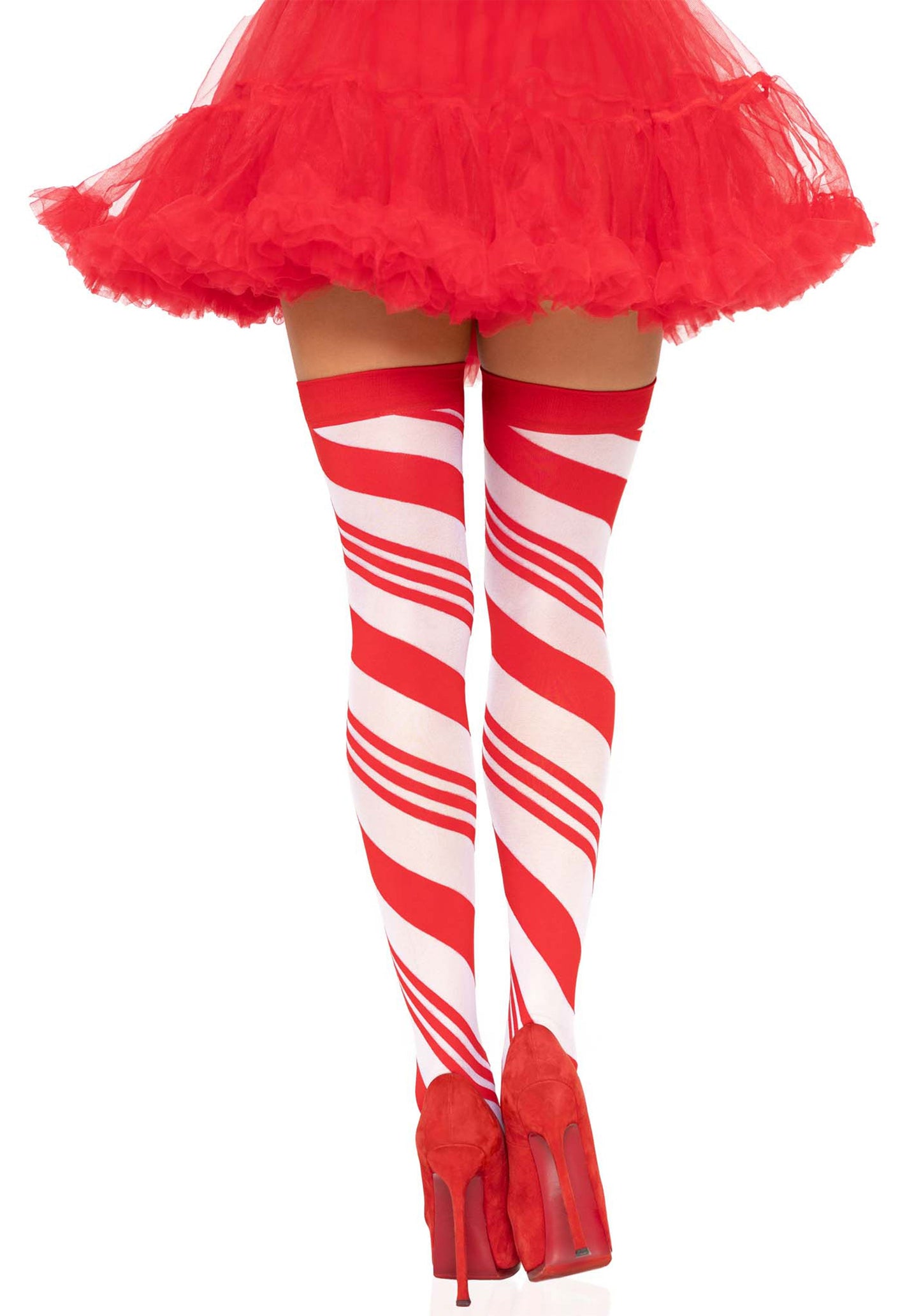 Candy Cane Striped Elastane Thigh Highs