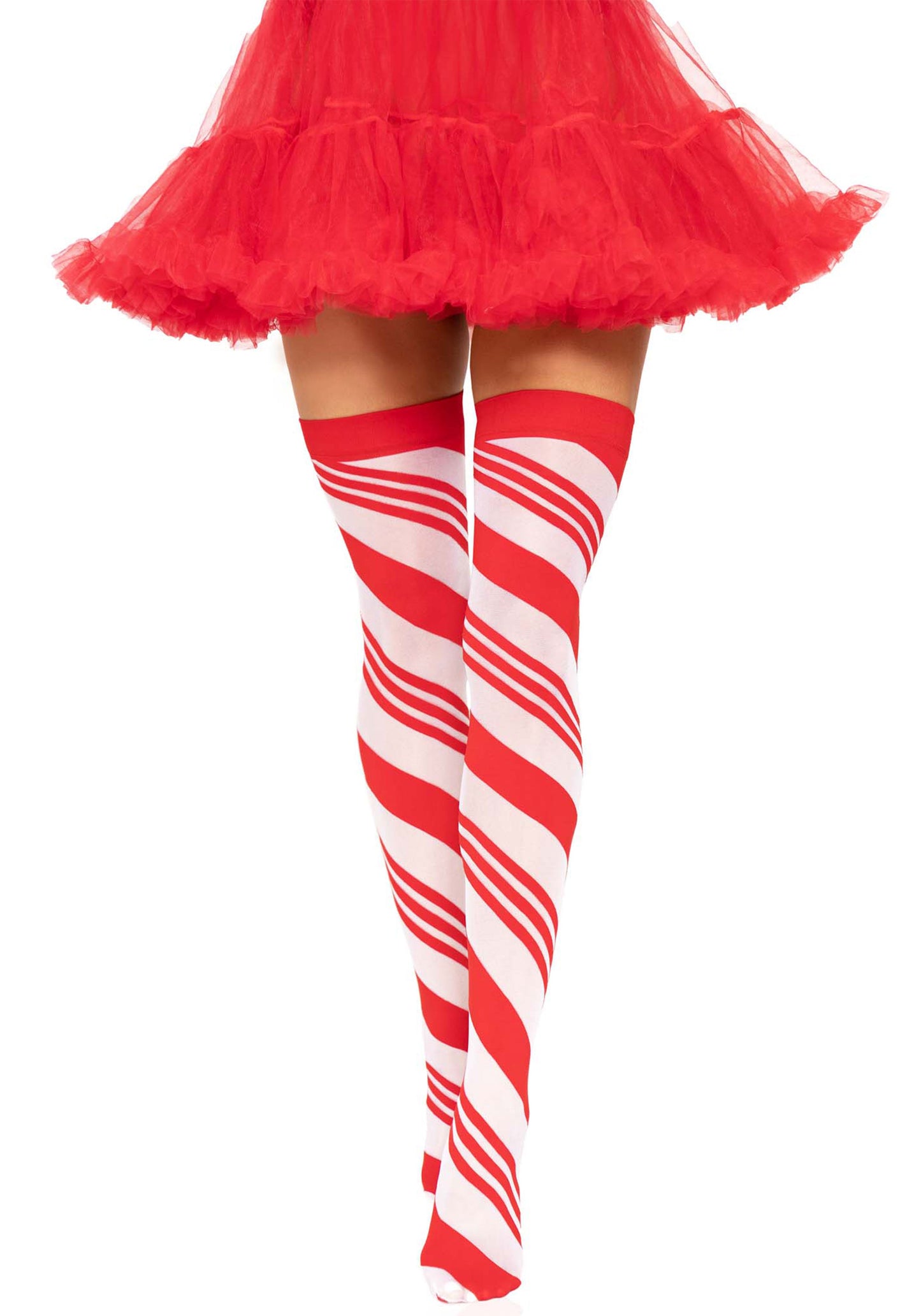 Candy Cane Striped Elastane Thigh Highs