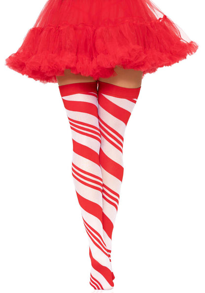 Candy Cane Striped Elastane Thigh Highs