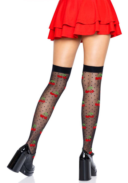 Polka Dot Cherry Elastane Thigh Highs