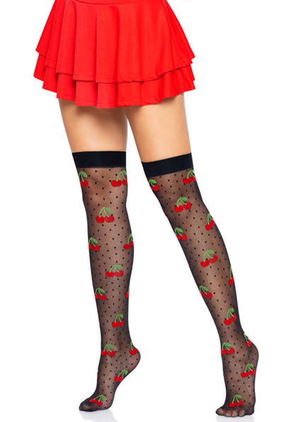 Polka Dot Cherry Elastane Thigh Highs