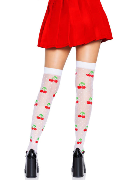 Polka Dot Cherry Elastane Thigh Highs