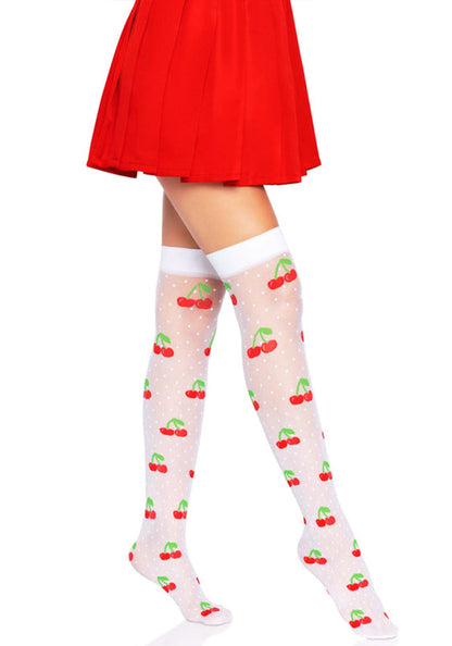 Polka Dot Cherry Elastane Thigh Highs