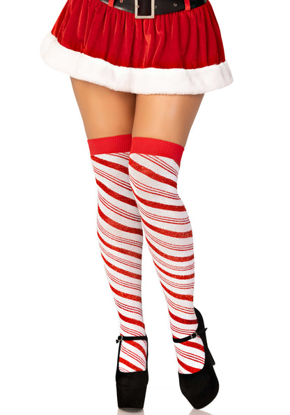 Candy Cane Lurex Over The Knee Socks