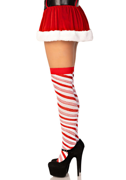 Candy Cane Lurex Over The Knee Socks