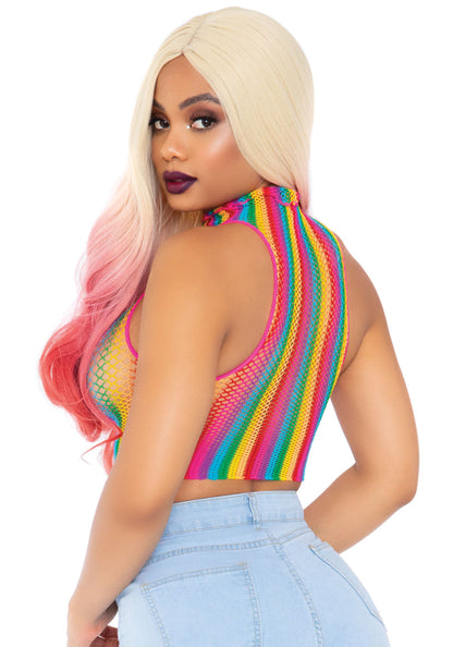 Leg Avenue 81610 Rainbow net high neck crop top