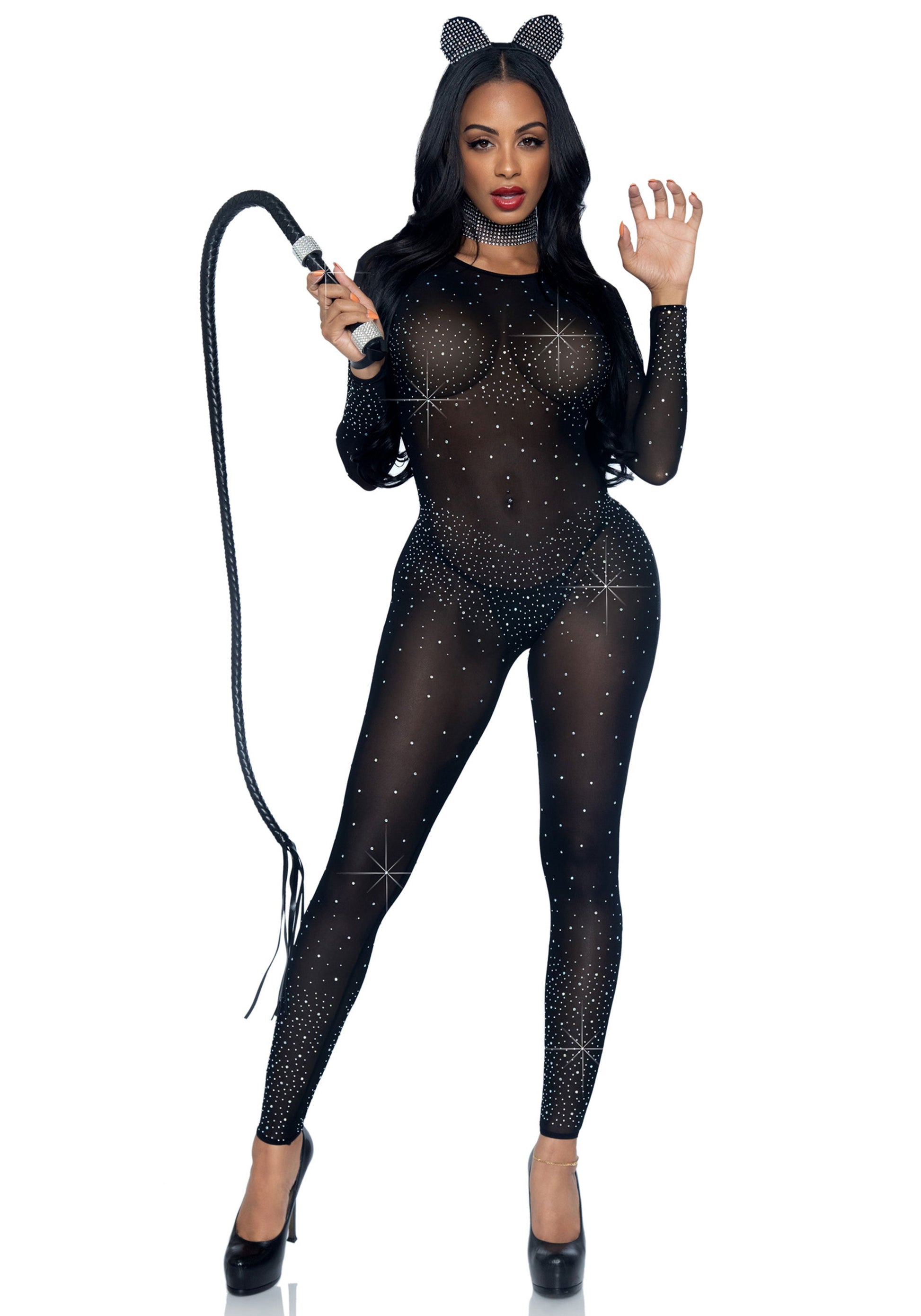 Leg Avenue 85636 Sheer rhinestone catsuit