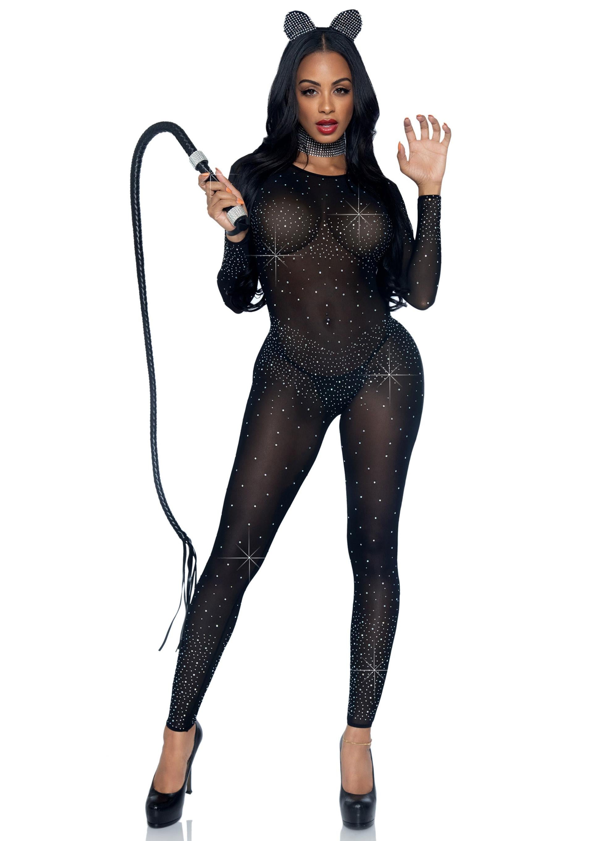 Leg Avenue 85636 Sheer rhinestone catsuit