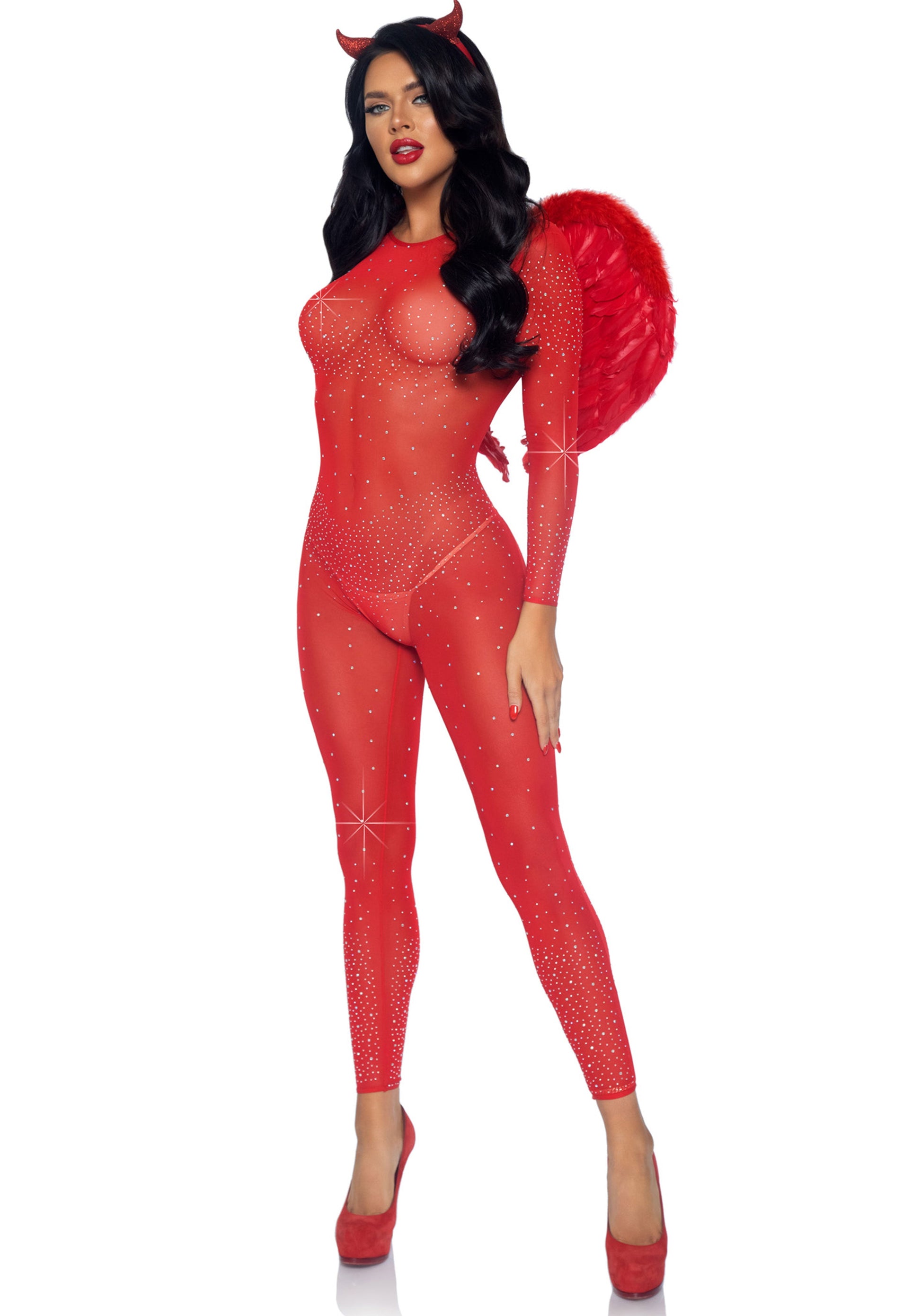 Leg Avenue 85636 Sheer rhinestone catsuit