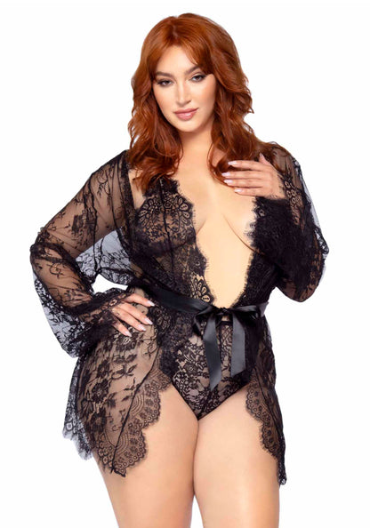 Plus Teddy with Cheeky Thong and Lace Robe