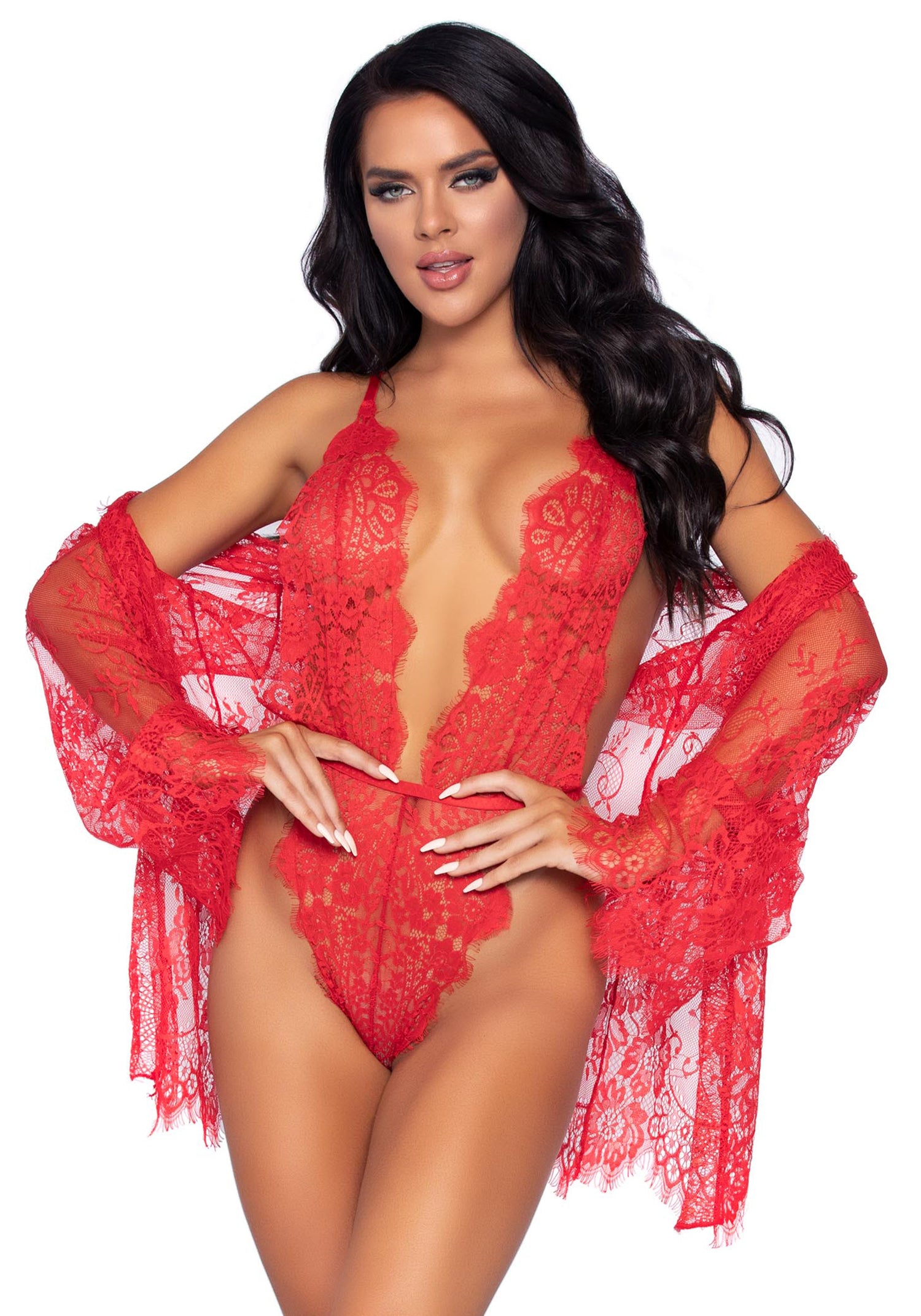 Leg Avenue 86112 Floral lace teddy & robe