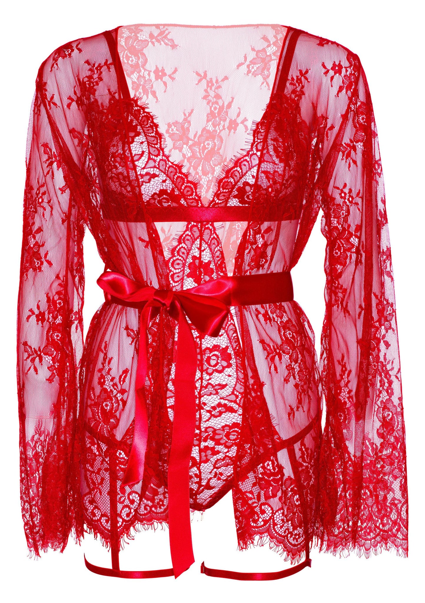 Leg Avenue 86123 Teddy, lace robe & ribbon tie