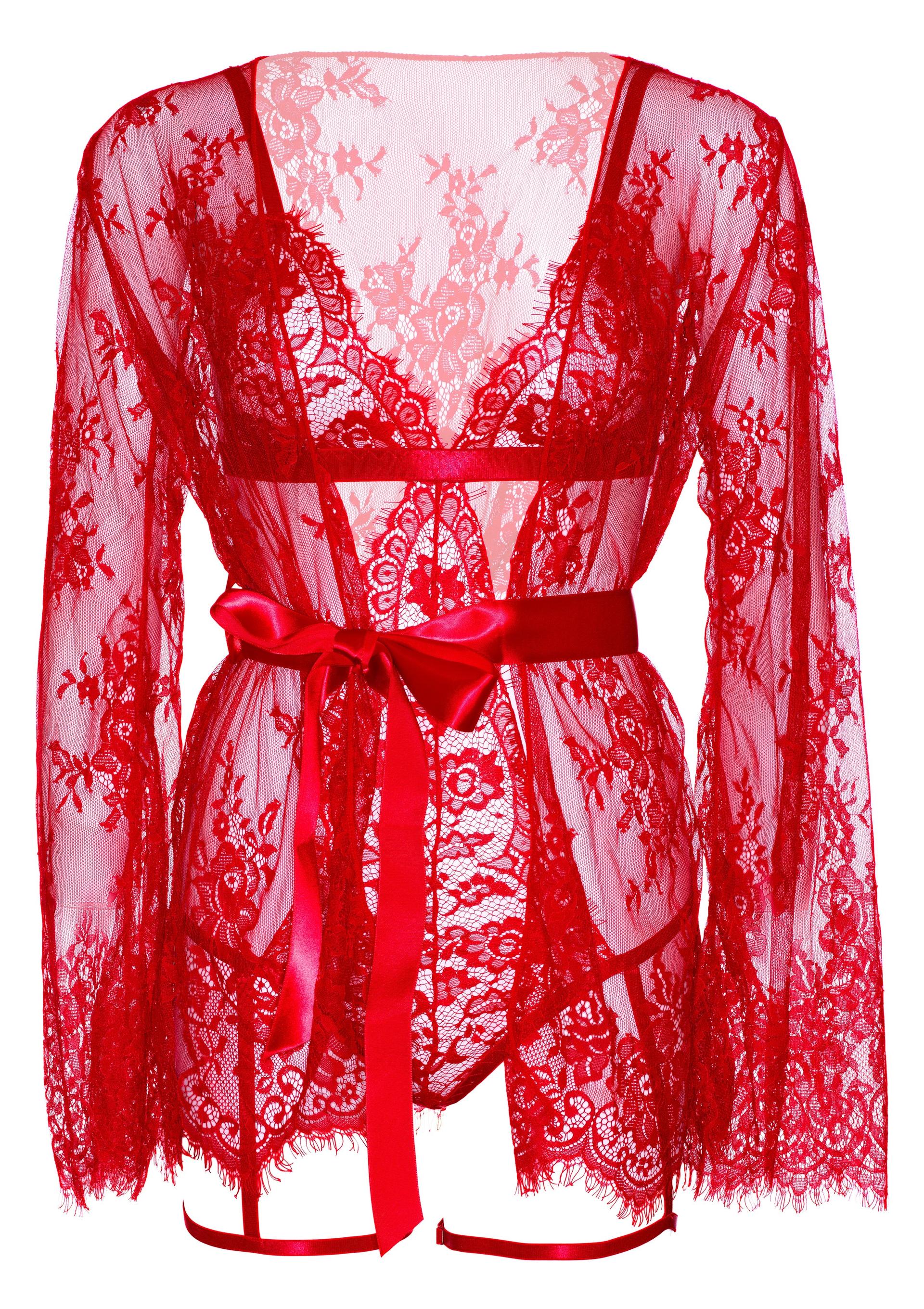 Leg Avenue 86123 Teddy, lace robe & ribbon tie