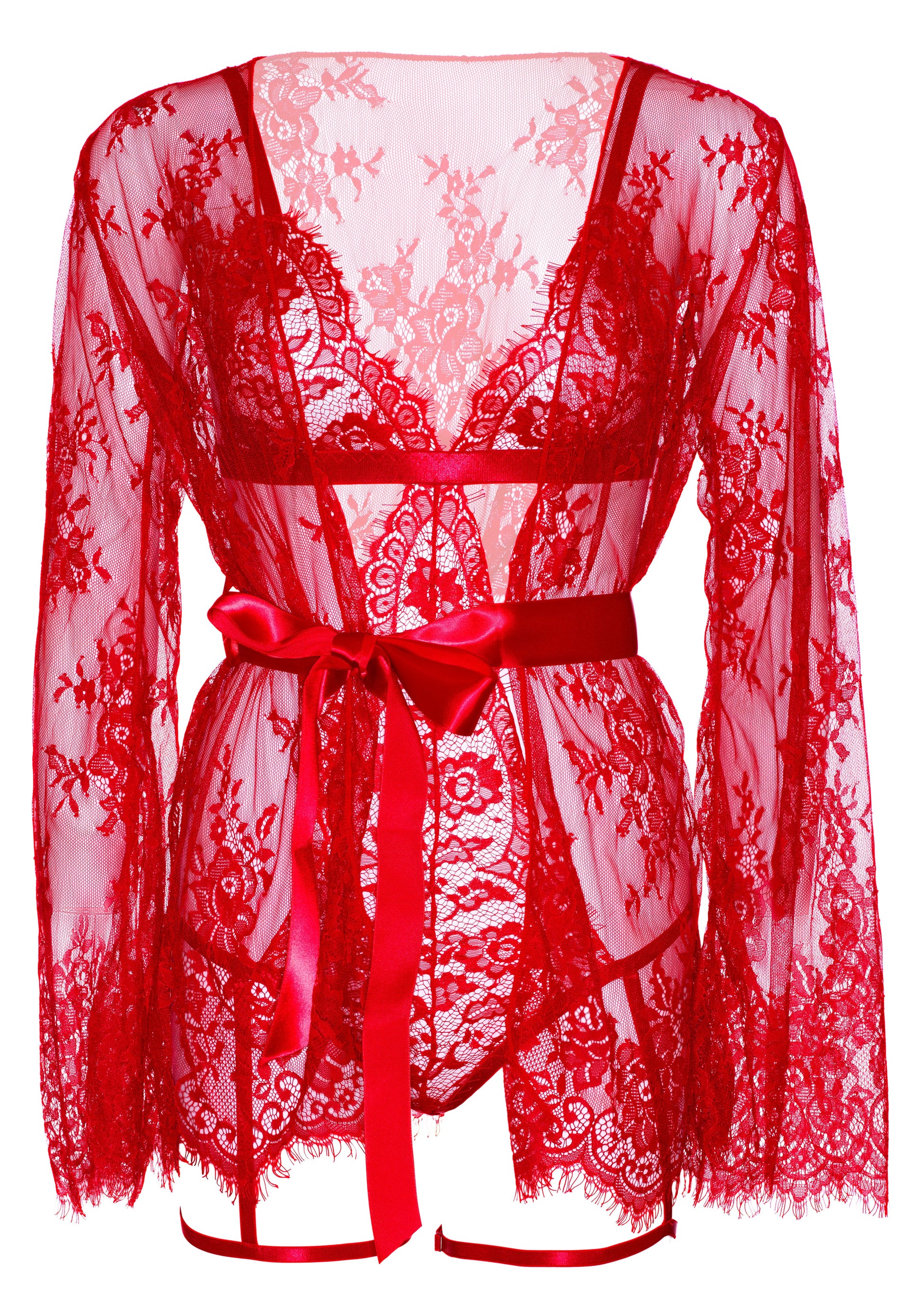 Leg Avenue 86123 Teddy, lace robe & ribbon tie