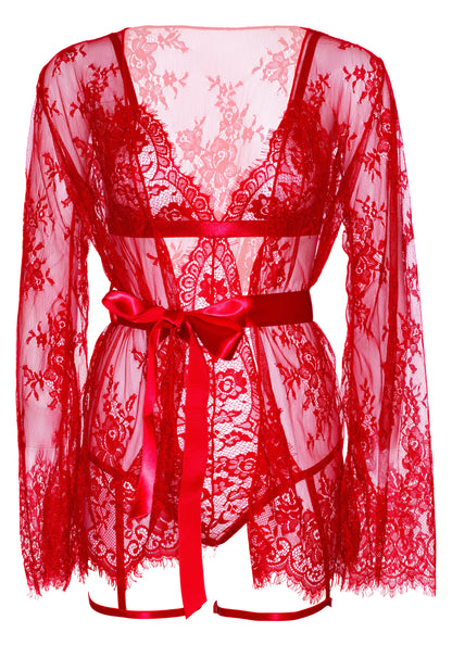 Leg Avenue 86123 Teddy, lace robe & ribbon tie