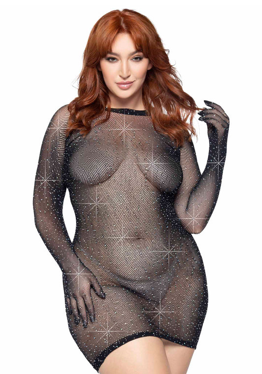 Leg Avenue 86124X Rhinestone gloved mini dress Plus Size