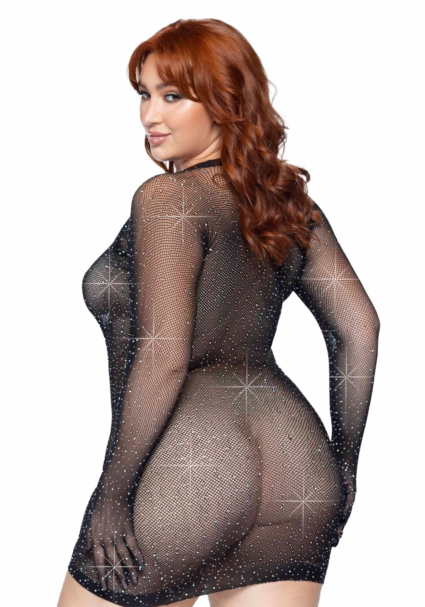 Leg Avenue 86124X Rhinestone gloved mini dress Plus Size