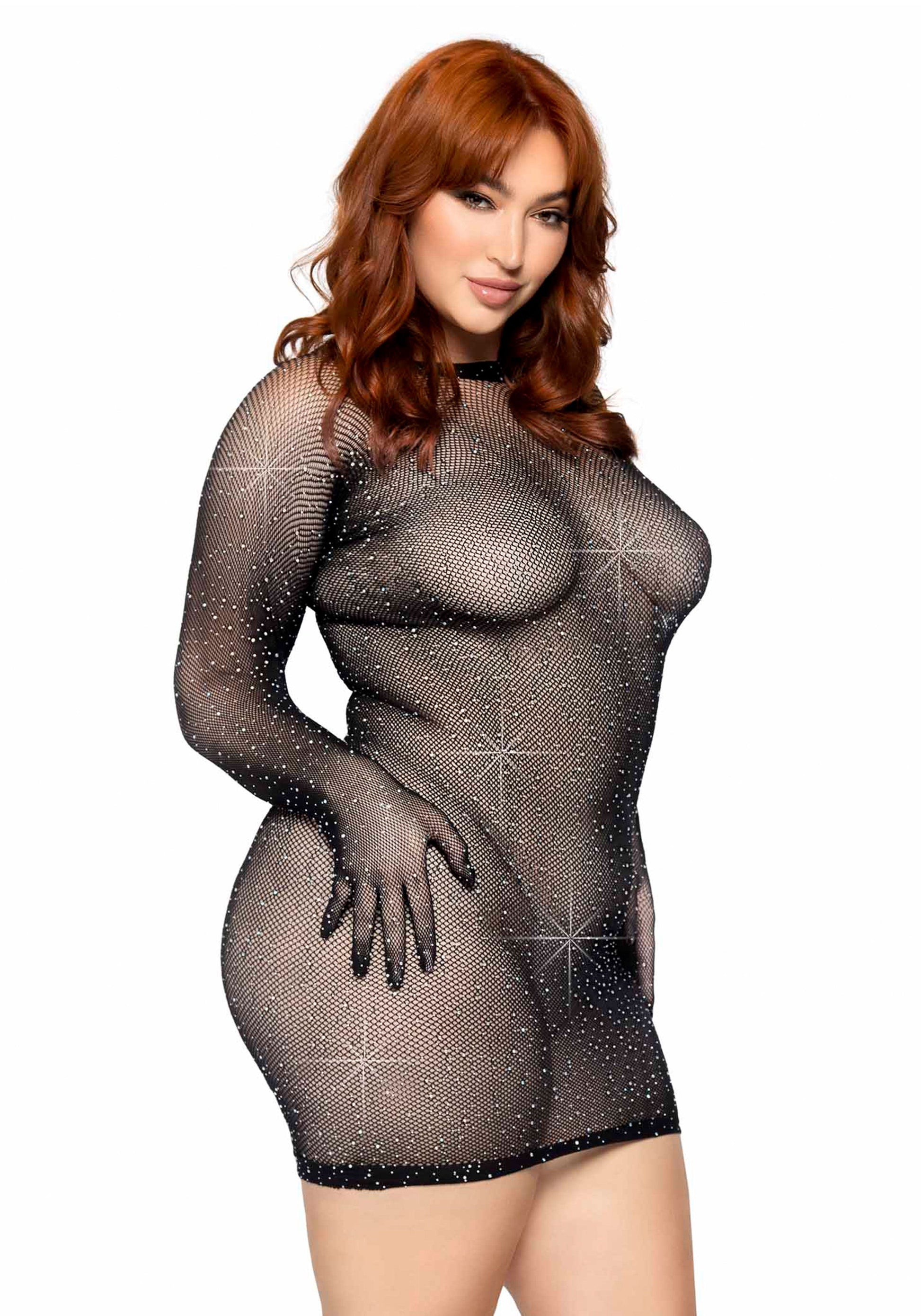 Leg Avenue 86124X Rhinestone gloved mini dress Plus Size