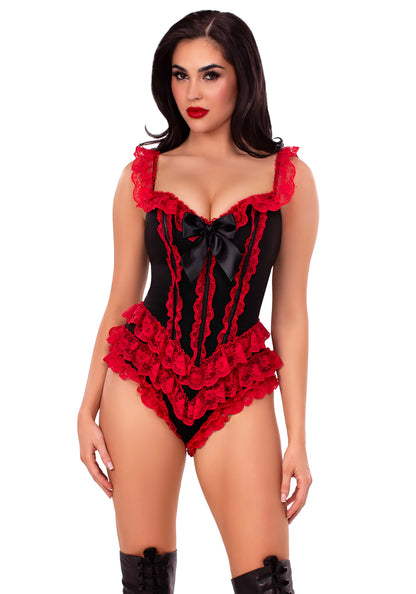 Boned Ruffle Bodysuit with Bow Accent