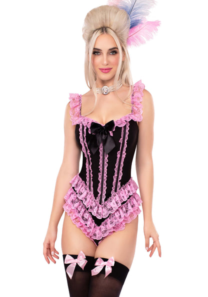 Boned Ruffle Bodysuit with Bow Accent