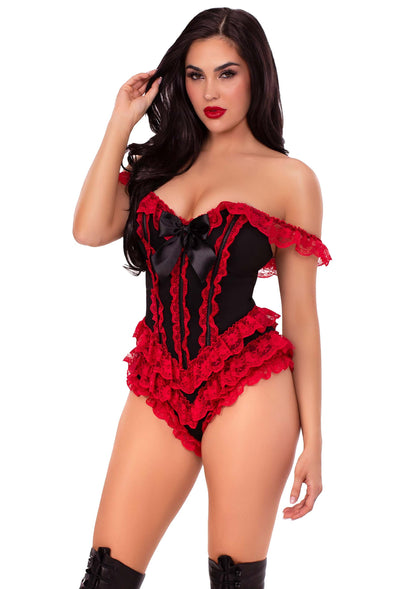 Boned Ruffle Bodysuit with Bow Accent
