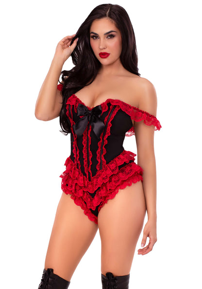 Boned Ruffle Bodysuit with Bow Accent
